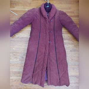 Long Coat Puffer Jacket Burgundy 1980's Trench Parka sz Small